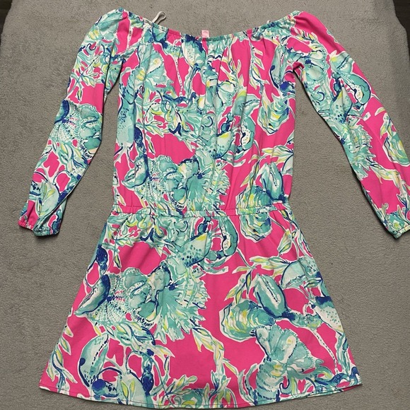 Lilly Pulitzer Lana Skort Romper XS Raz Berry Lobsters In Love NEW - Picture 2 of 9